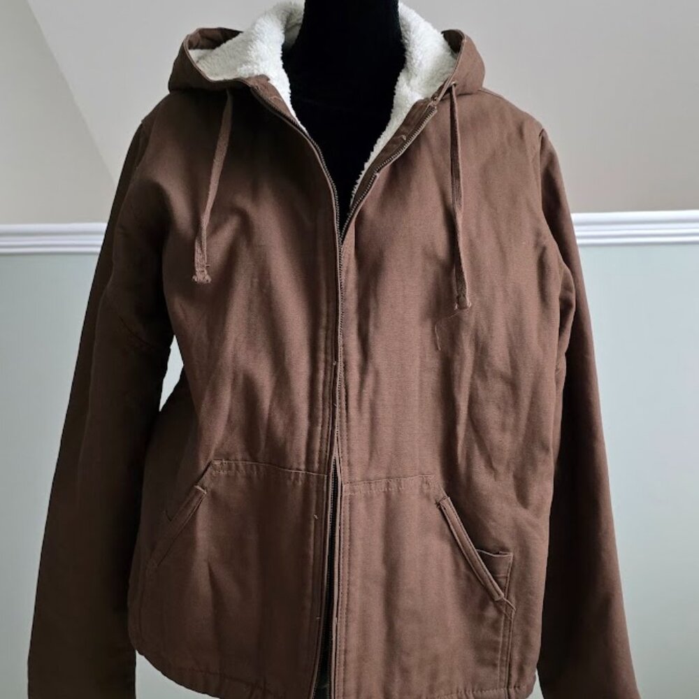Berkley Jensen Sherpa Lined Zip-Up Fleece Brown Hoodie Jacket Size XL